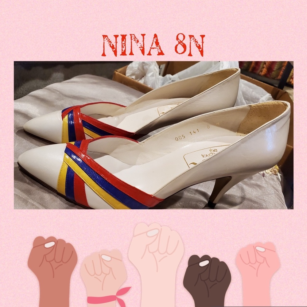 Shoe Sale!!! NWT BONE W/ Red, Blue & Yellow 8N heels by Nina